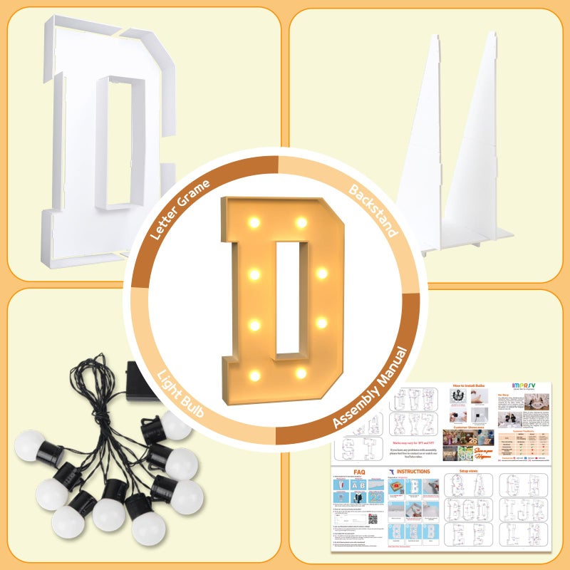 imprsv Marquee Light Up Letters, 3FT Marquee Letters for Birthday Baby Shower Wedding Decorations Light Up Letters for Engagement Party Decor, Large Marquee Letters for Party Decorations, Letter D - Image 4